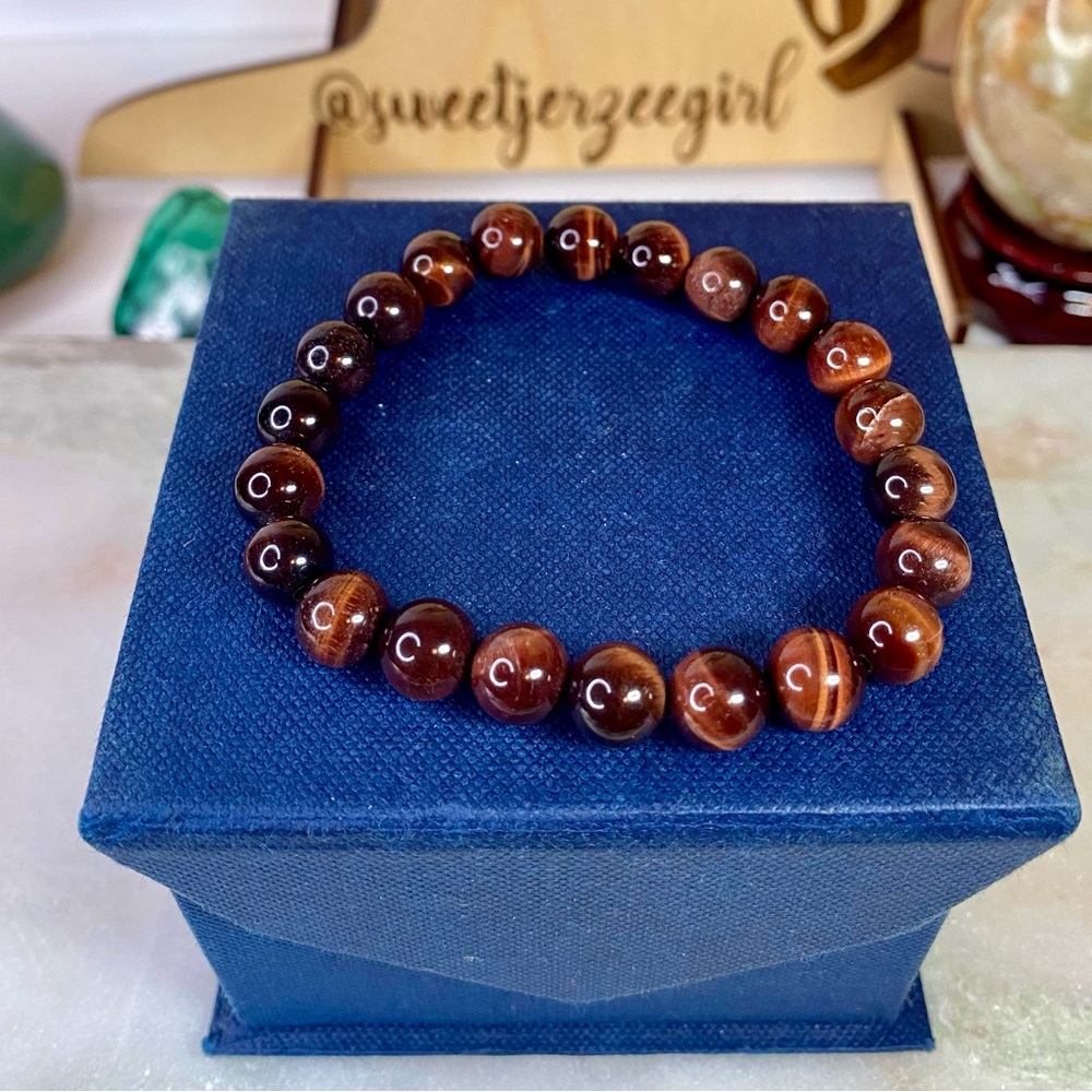 Red Tiger’s Eye Ox Eye Stone of Willpower & Action Gemstone Stretch Bracelet